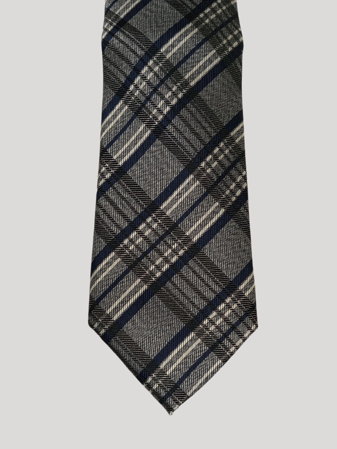 

The Tie Hub Men Checked Silk Broad Tie, Grey
