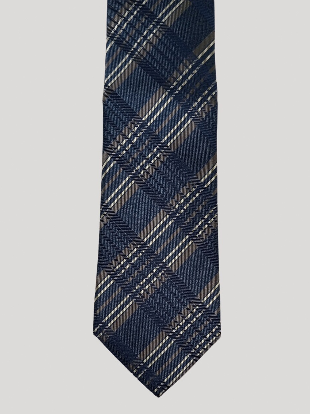 

The Tie Hub Men Checked Silk Broad Tie, Blue
