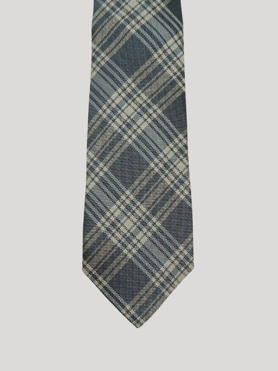 

The Tie Hub Men Checked Silk Broad Tie, Blue