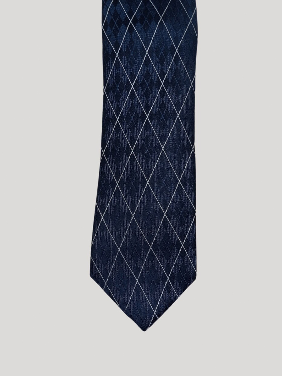 

The Tie Hub Men Checked Silk Broad Tie, Blue