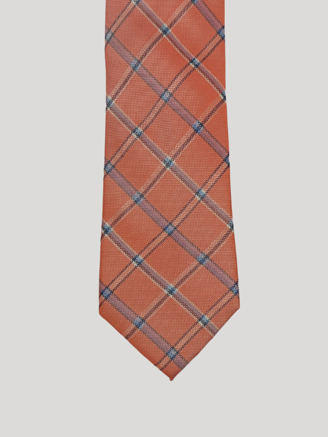 

The Tie Hub Men Checked Silk Broad Tie, Orange