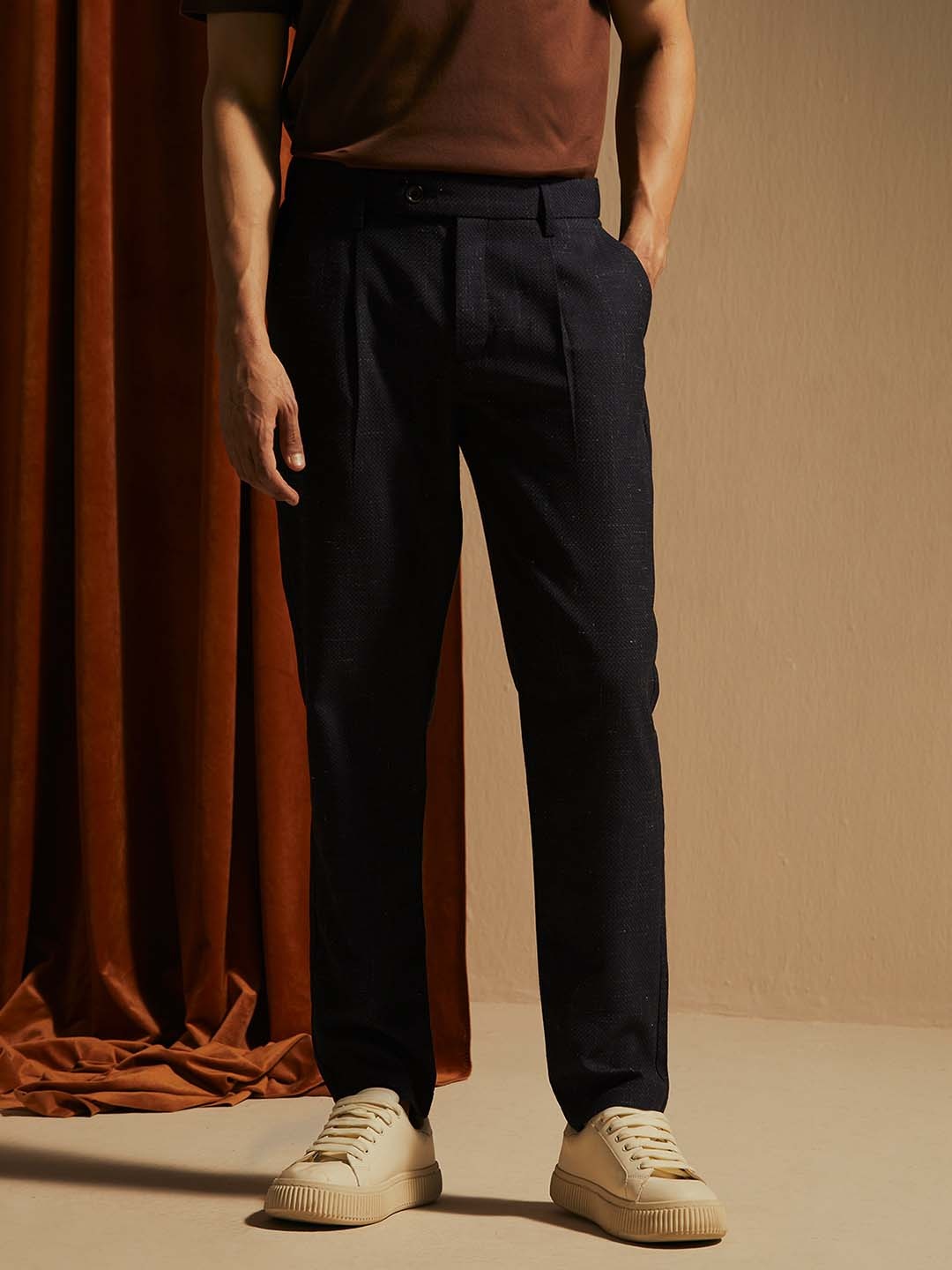 

Andamen Men Ultra Easy Wash Pleated Woolen Trousers, Navy blue