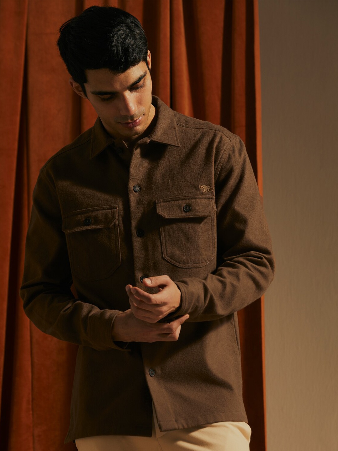 

Andamen Premium Embroidered Cotton Overshirt, Brown