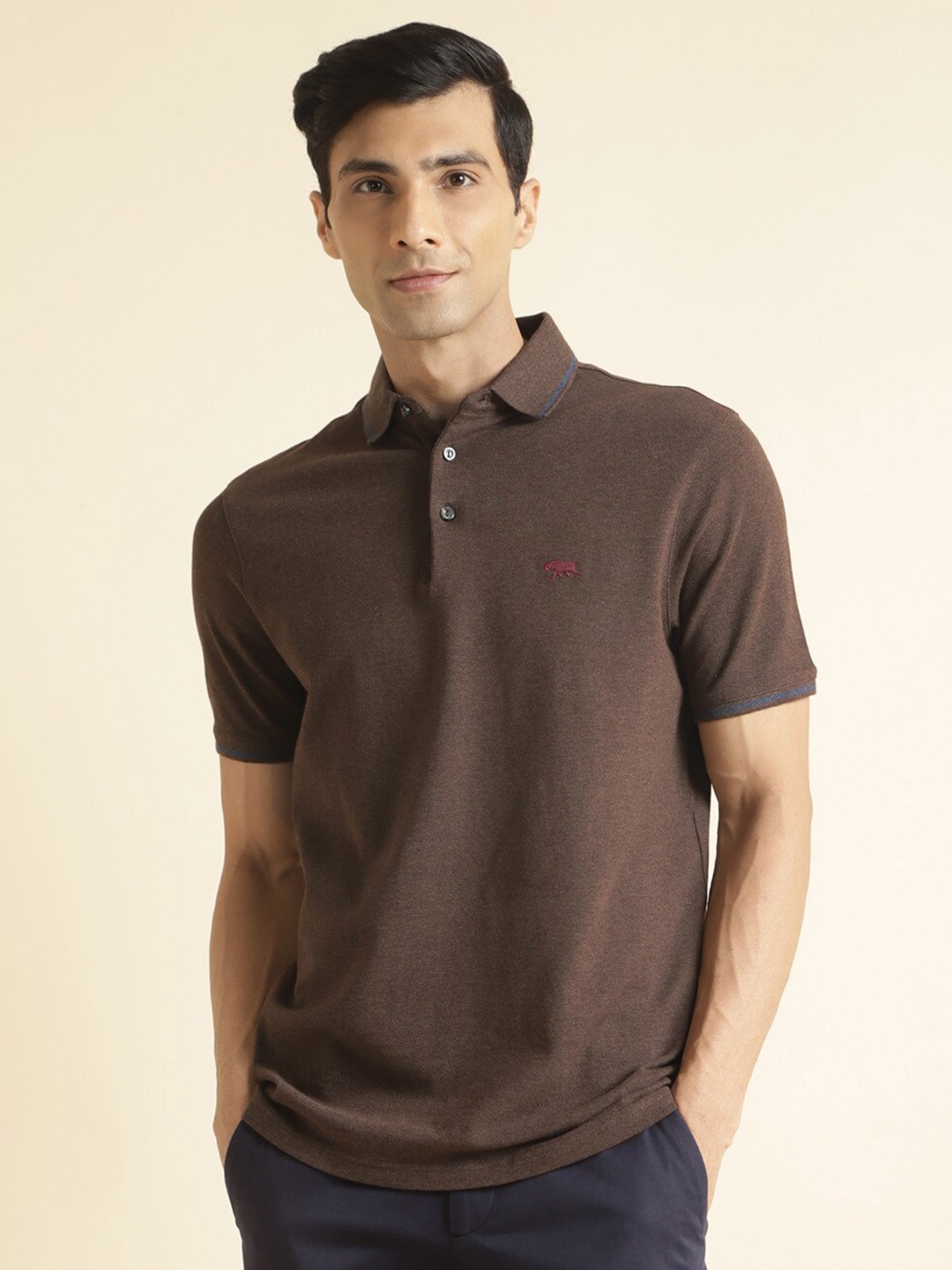 

Andamen Short Sleeves Contrast Tipping Polo T-Shirt, Brown