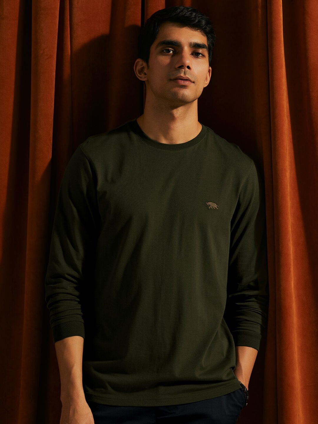 

Andamen Full Sleeve Crew Neck T-shirt, Olive