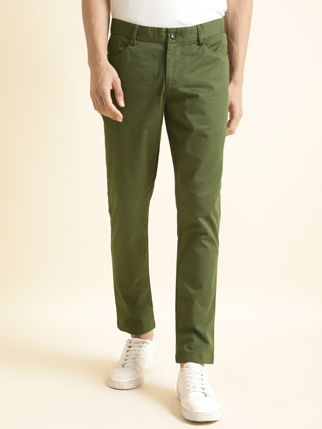 

Andamen Ultra Men Flat-Front Embroidered Chinos, Green