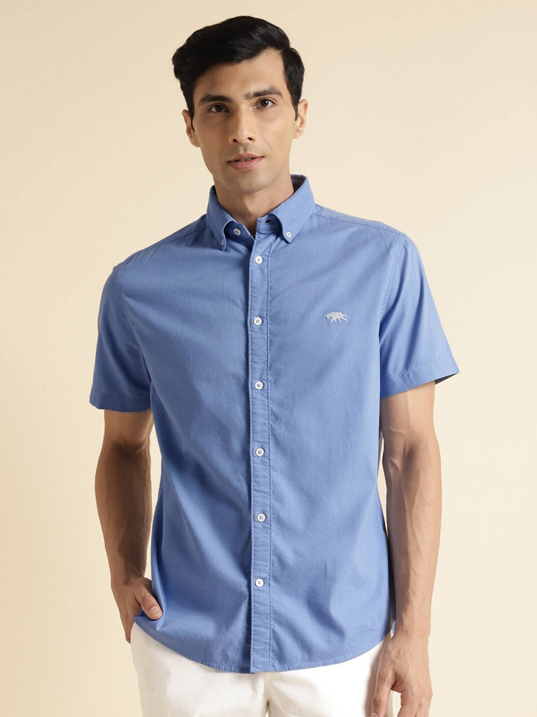 

Andamen Premium Contrast Neckband Slim Fit Shirt, Blue