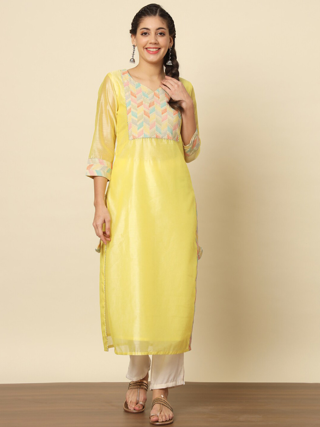 

Meeranshi Yoke Design Gotta patti Straight Kurta with Trouser, Yellow