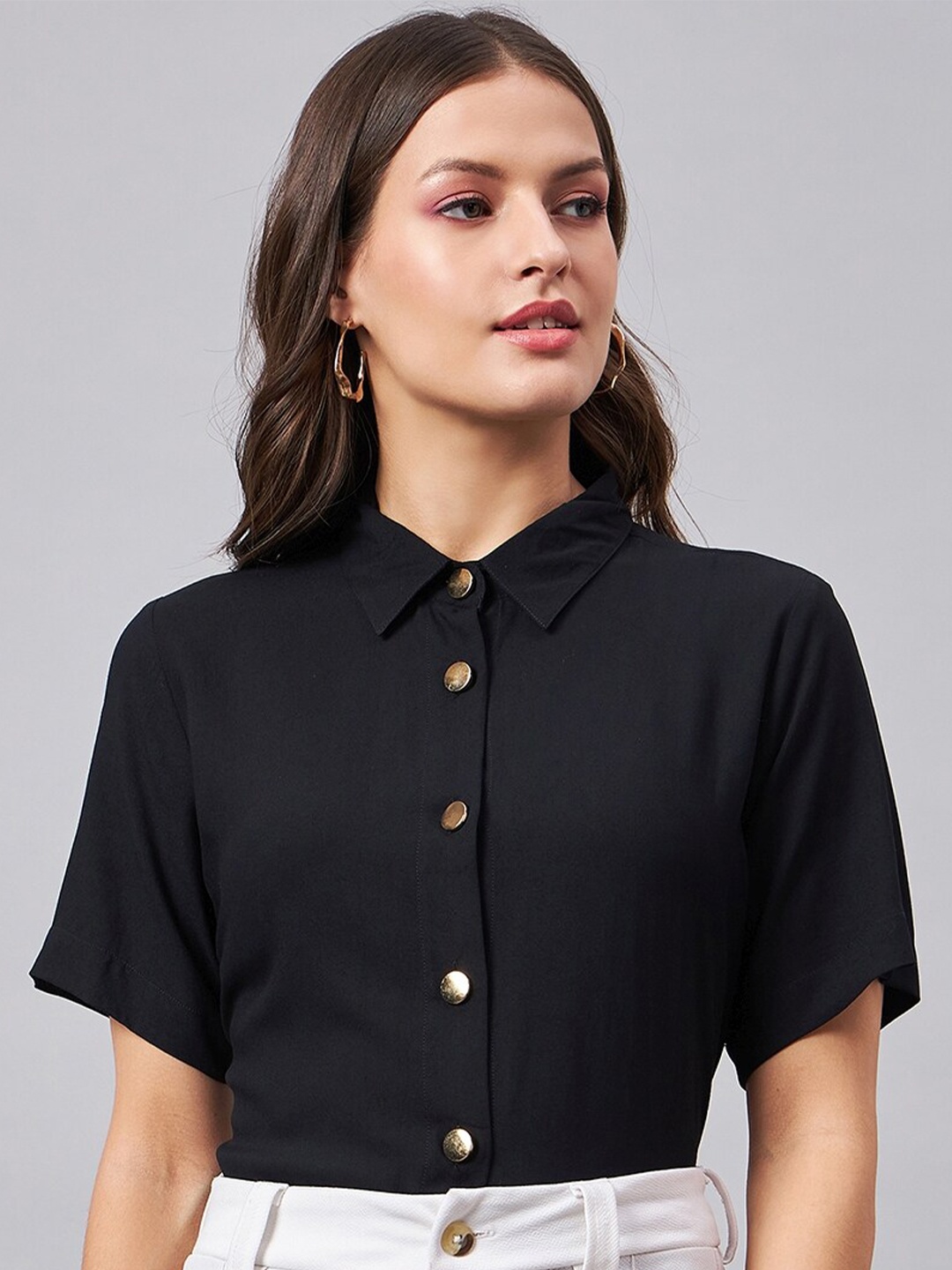 

Style Quotient Black Smart Spread Collar Casual Shirt