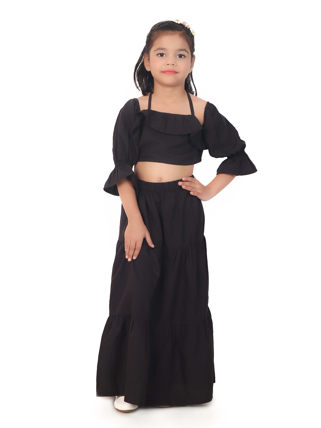 

R Cube Girls Crop Top with Palazzos, Black