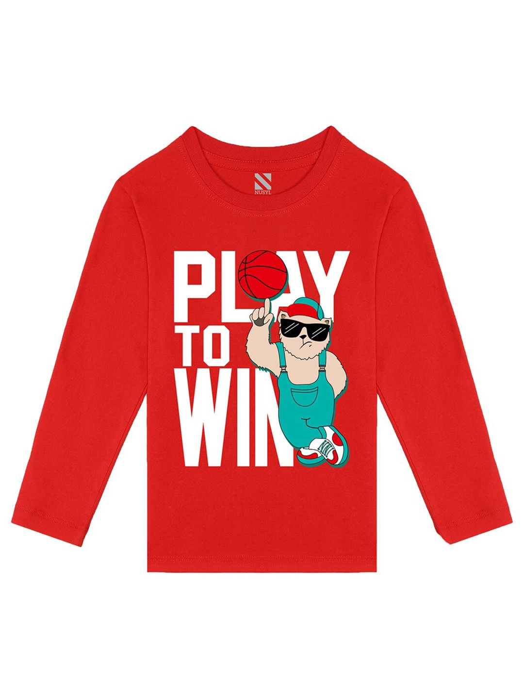 BAESD Boys Typography Printed Round Neck Long Sleeves Cotton T-shirt, Red