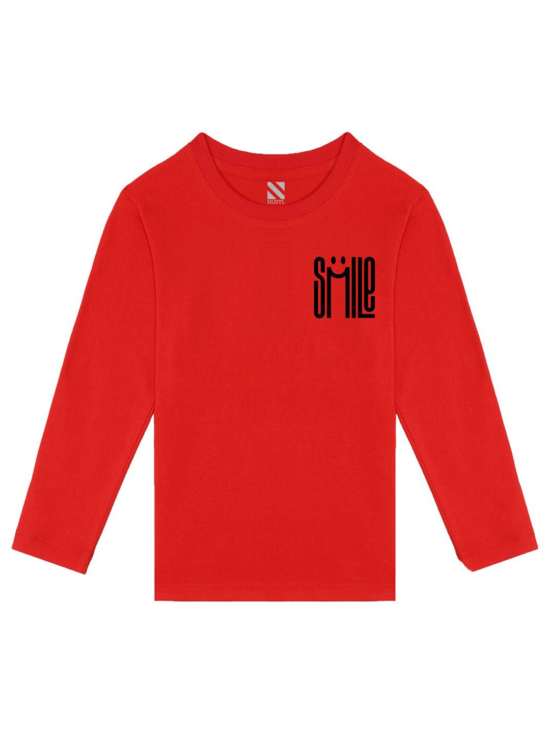 BAESD Boys Typography Printed Round Neck Long Sleeves Cotton T-shirt, Red