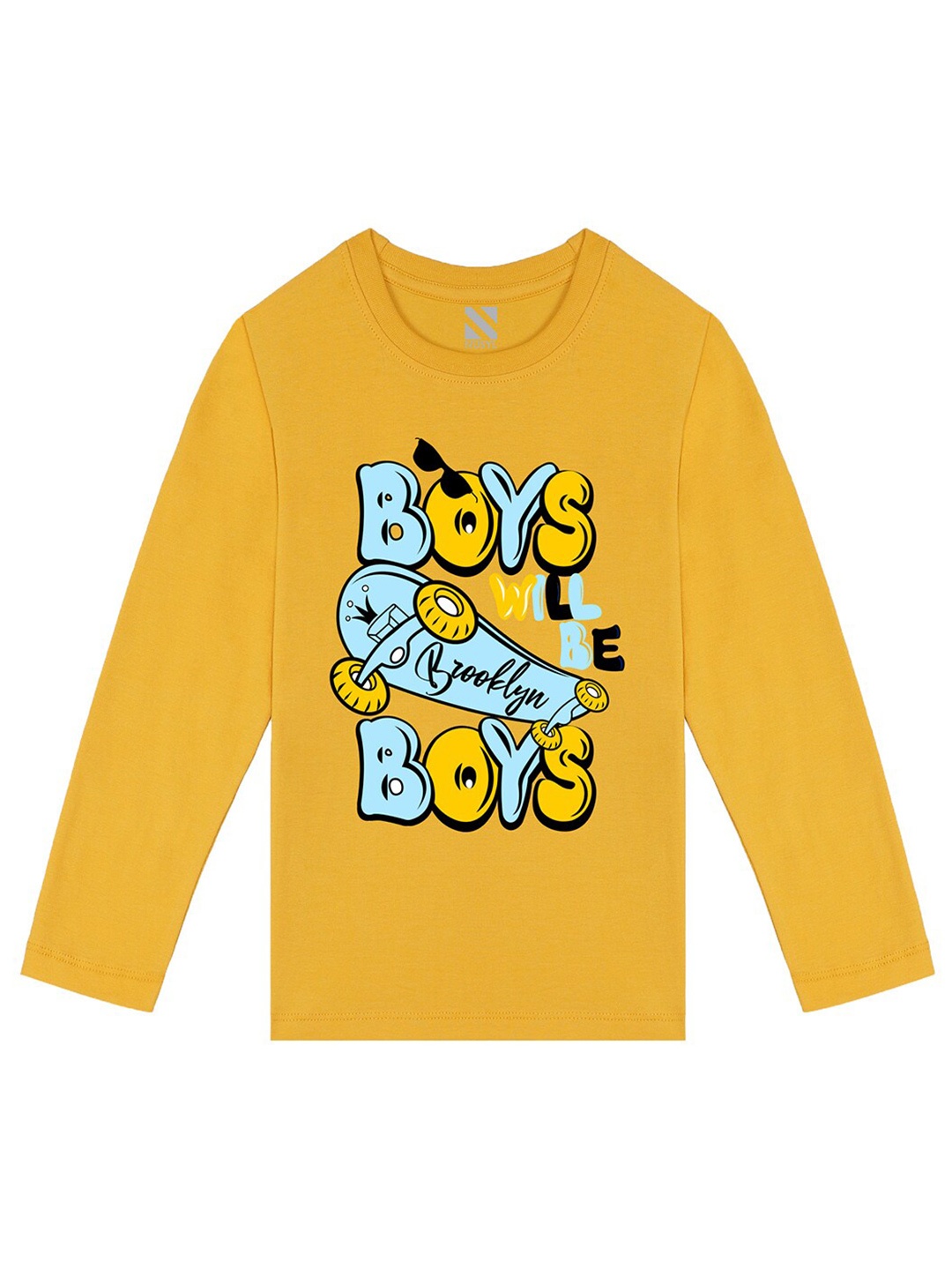 

BAESD Boys Typography Printed Cotton T-shirt, Yellow