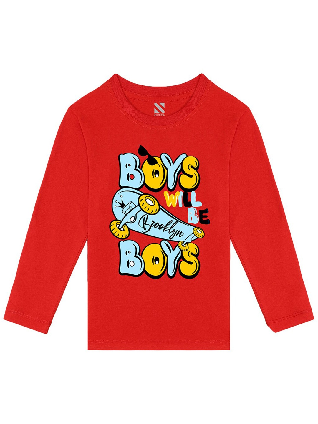 

BAESD Boys Typography Printed Long Sleeves Cotton T-shirt, Red