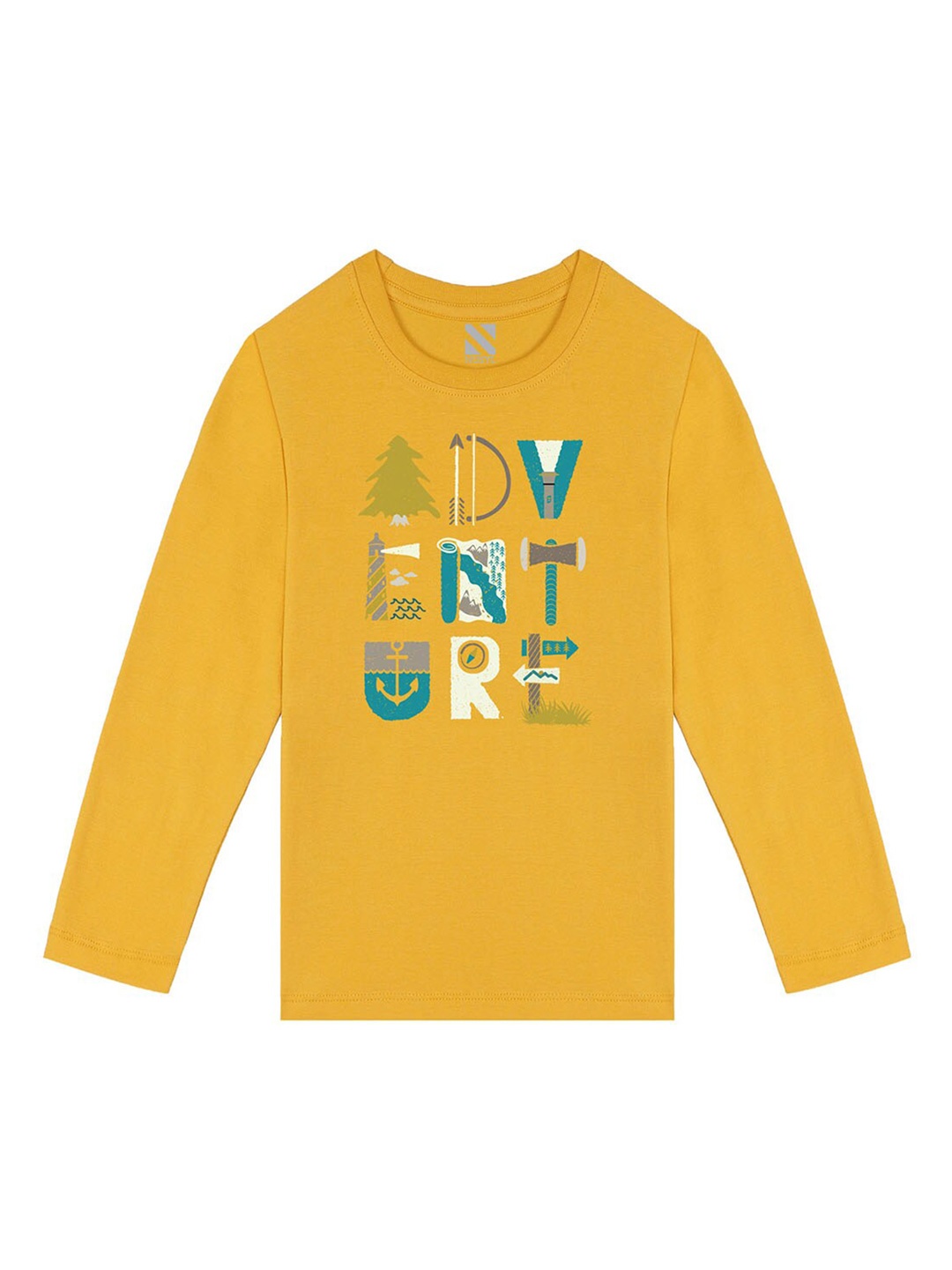 

BAESD Boys Typography Printed Cotton T-shirt, Yellow