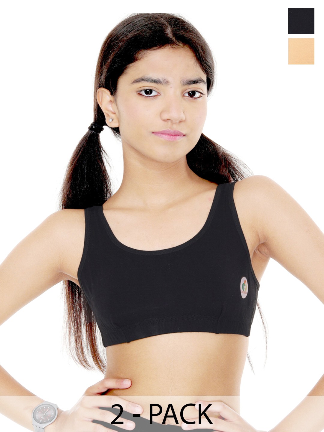 

GOCHIKKO Women Pack Of 2 Full Coverage Non Padded Beginners Bra With All Day Comfort, Black