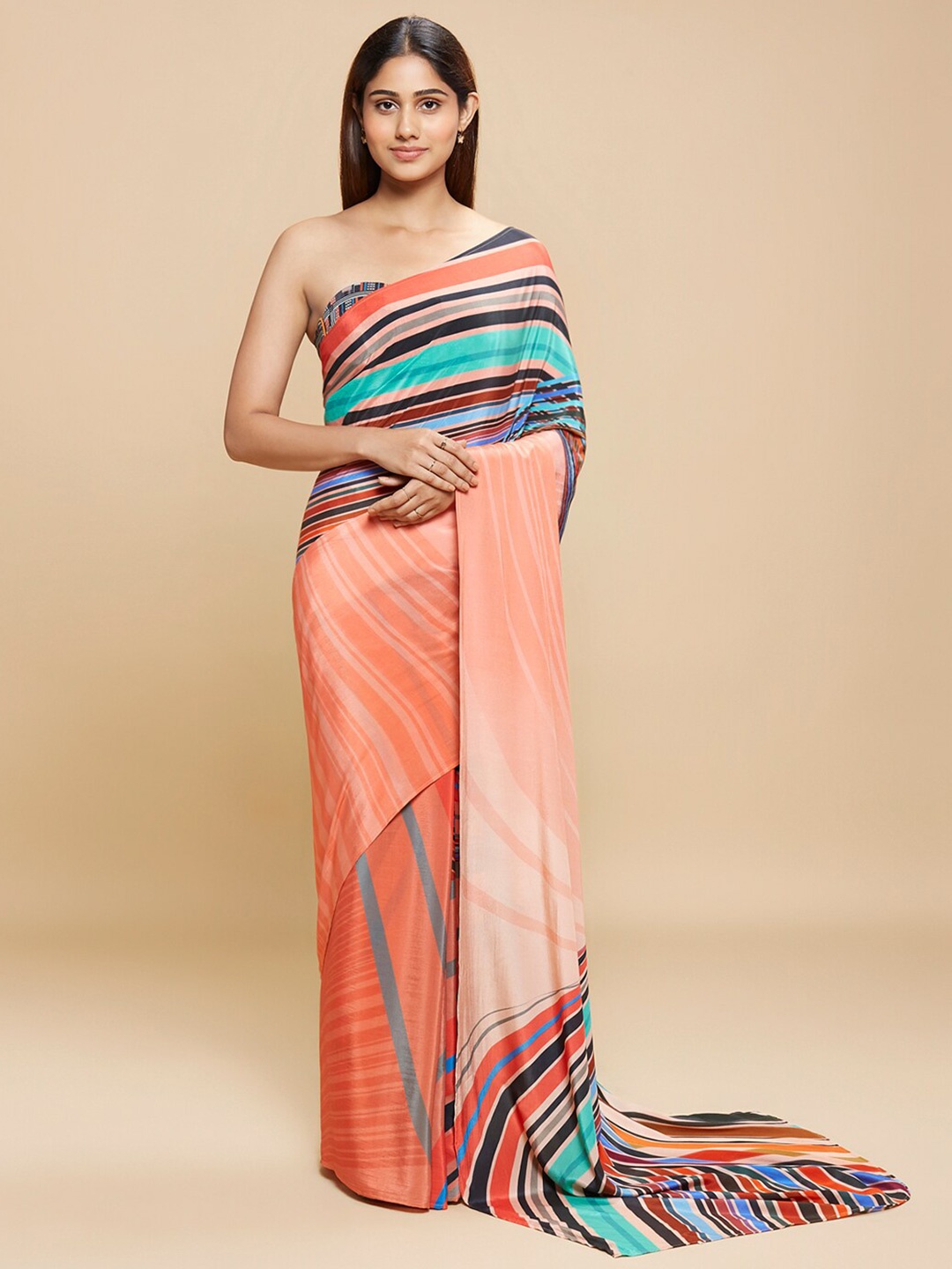 

navyasa by liva Striped Saree, Orange