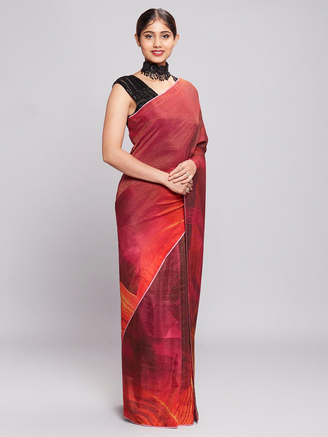 

navyasa by liva Abstract Printed Liva Saree, Red