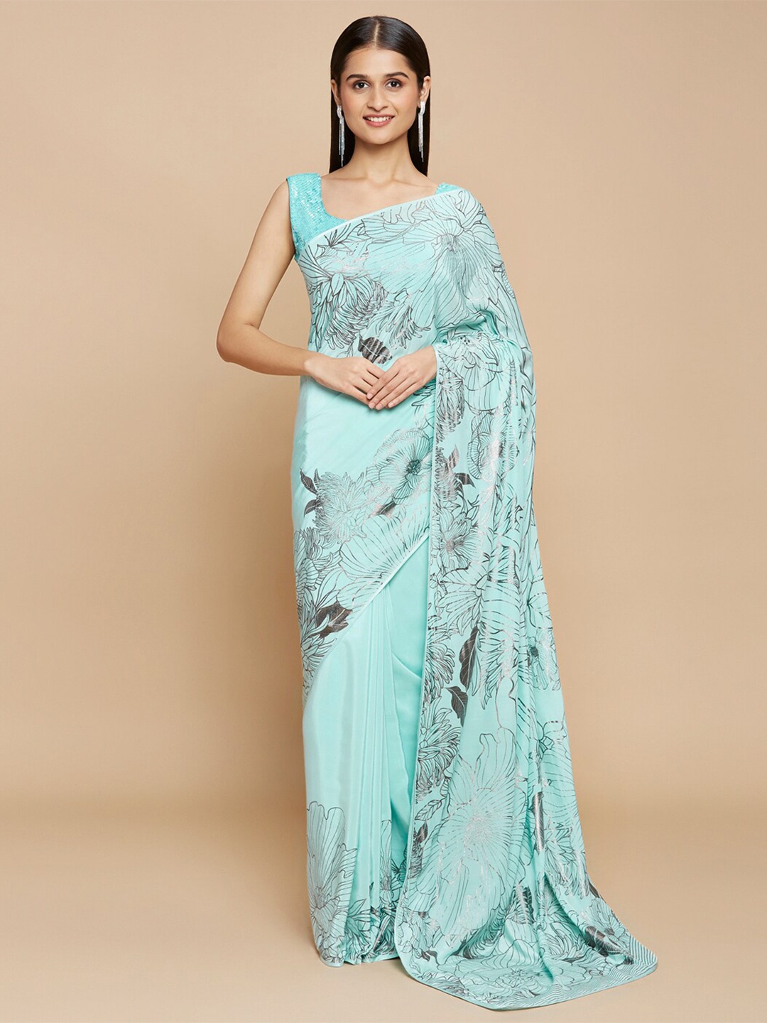 

navyasa by liva Floral Printed Liva Saree, Blue