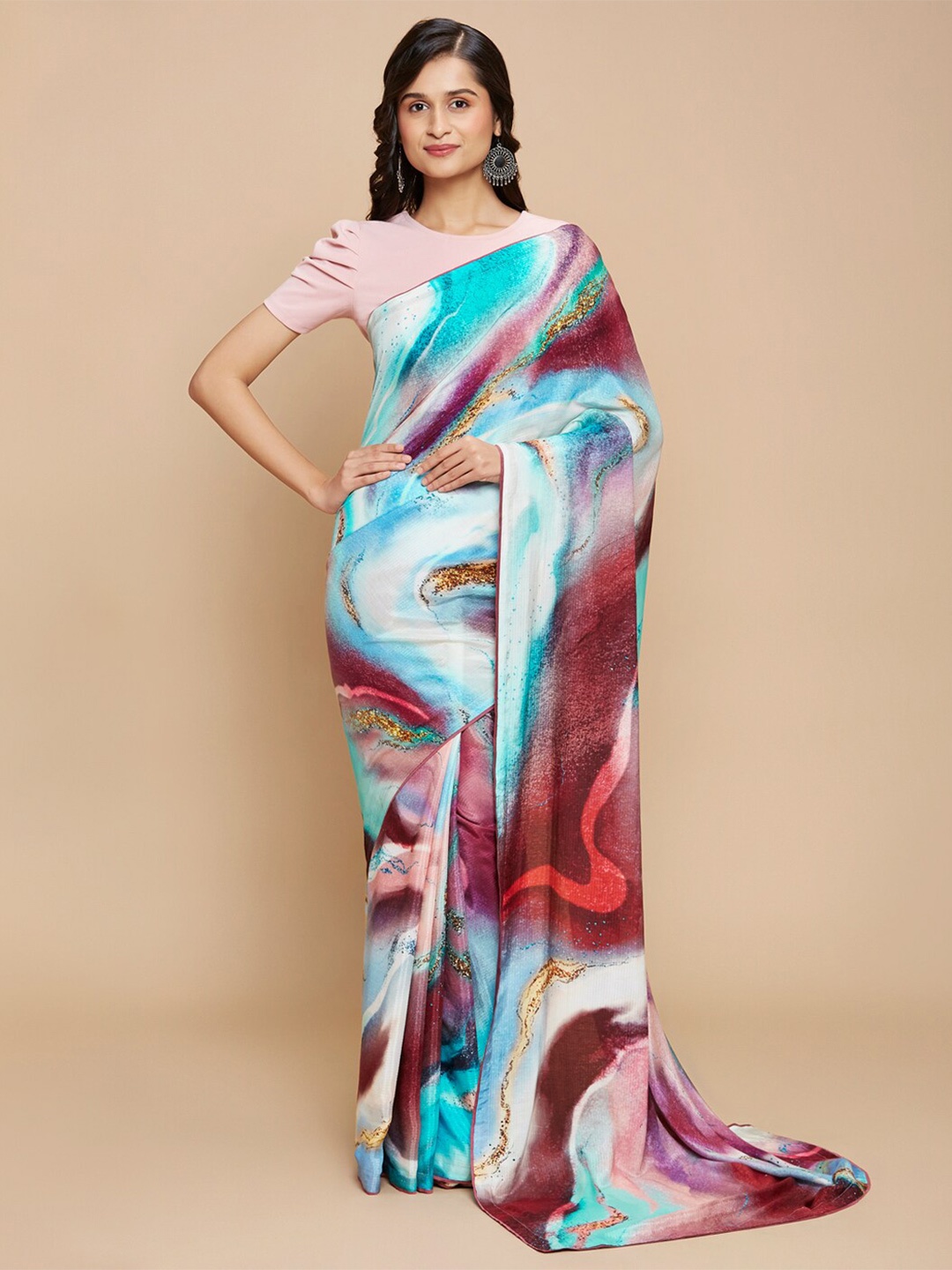

navyasa by liva Abstract Printed Liva Saree, Green