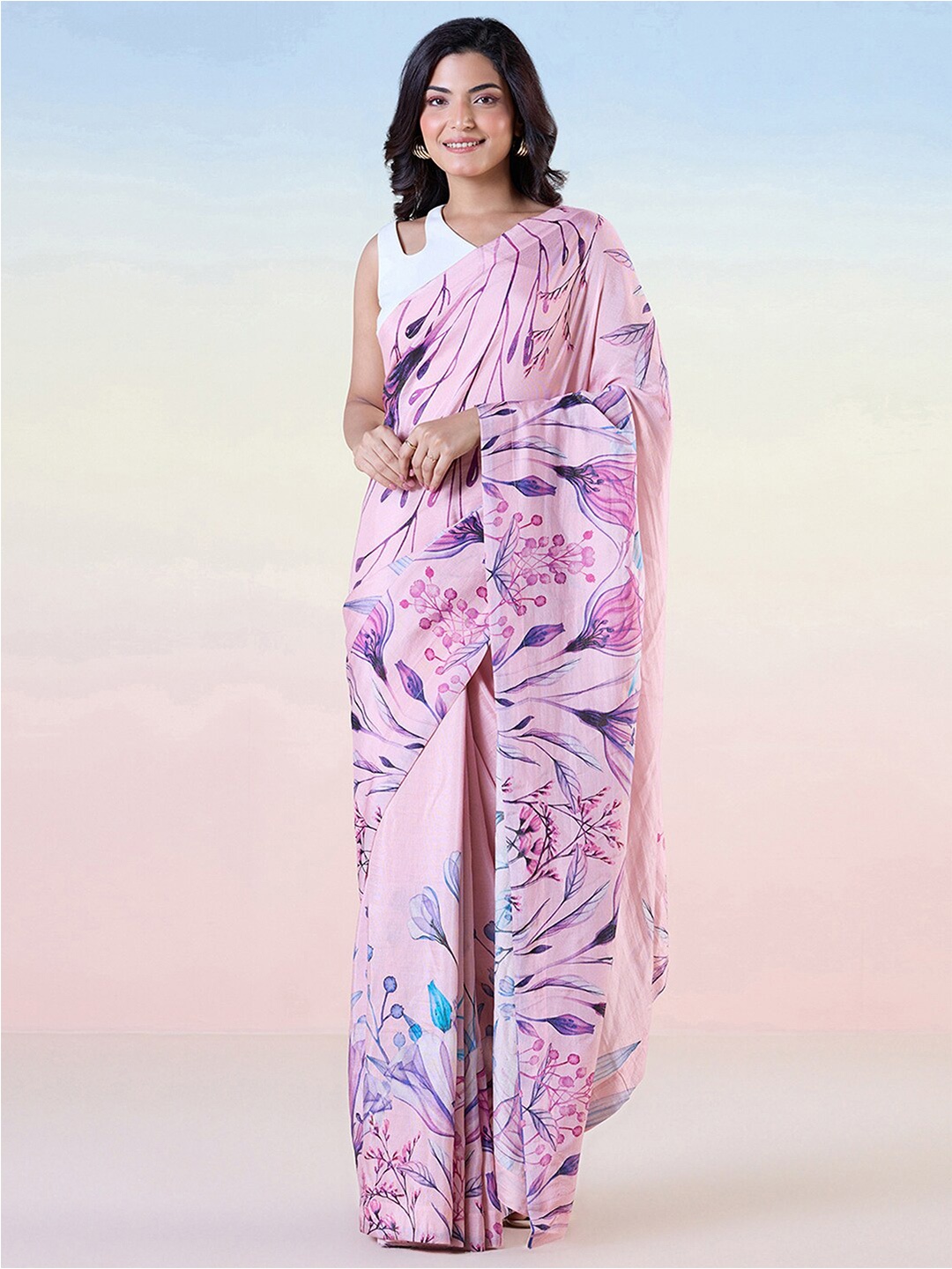 

navyasa by liva Floral Printed Liva Saree, Pink