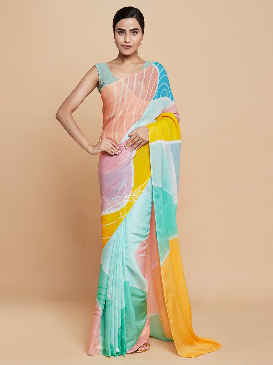 

navyasa by liva Abstract Printed Saree, Green