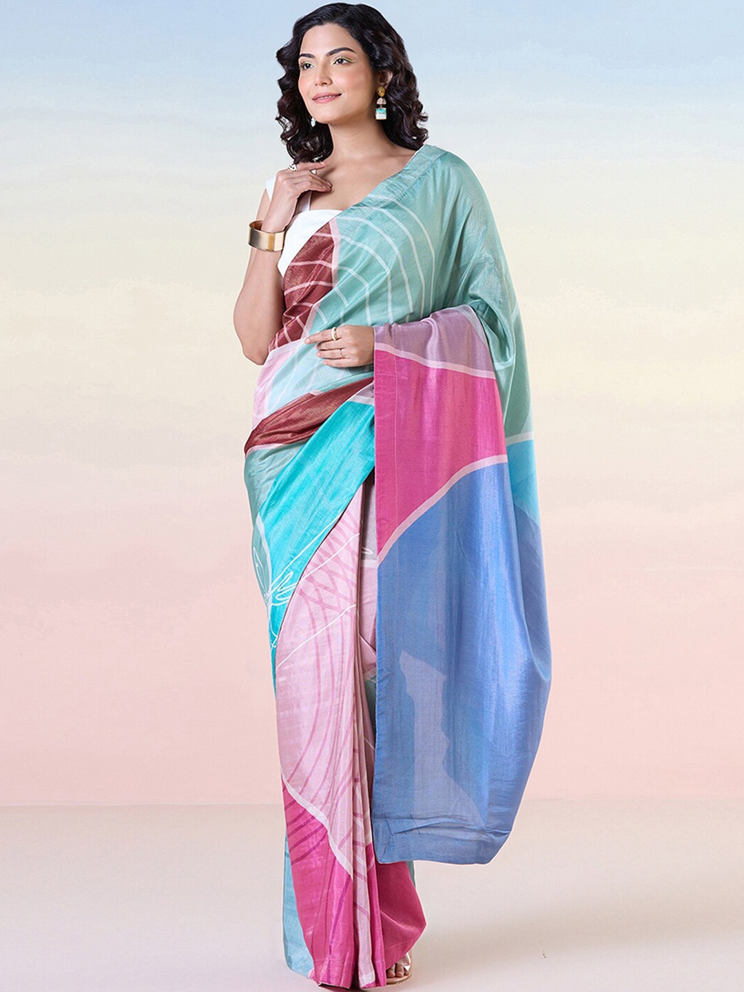 

navyasa by liva Abstract Printed Saree, Pink