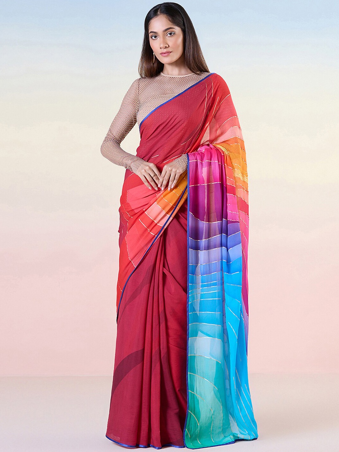 

navyasa by liva Abstract Printed Liva Saree, Red