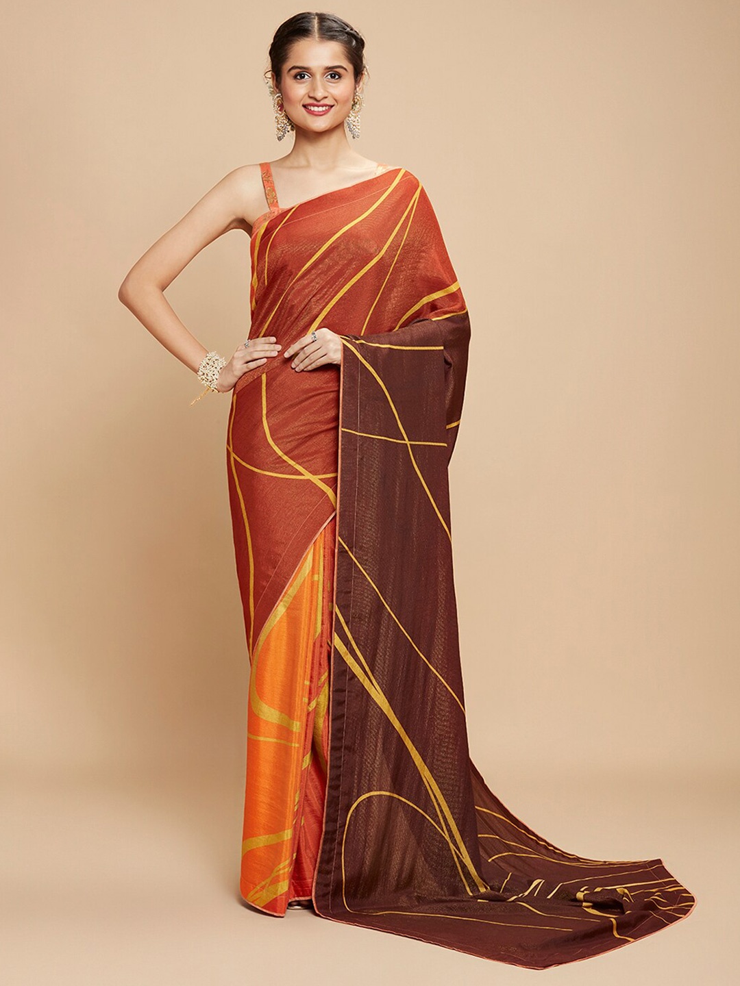 

navyasa by liva Abstract Printed Saree, Orange