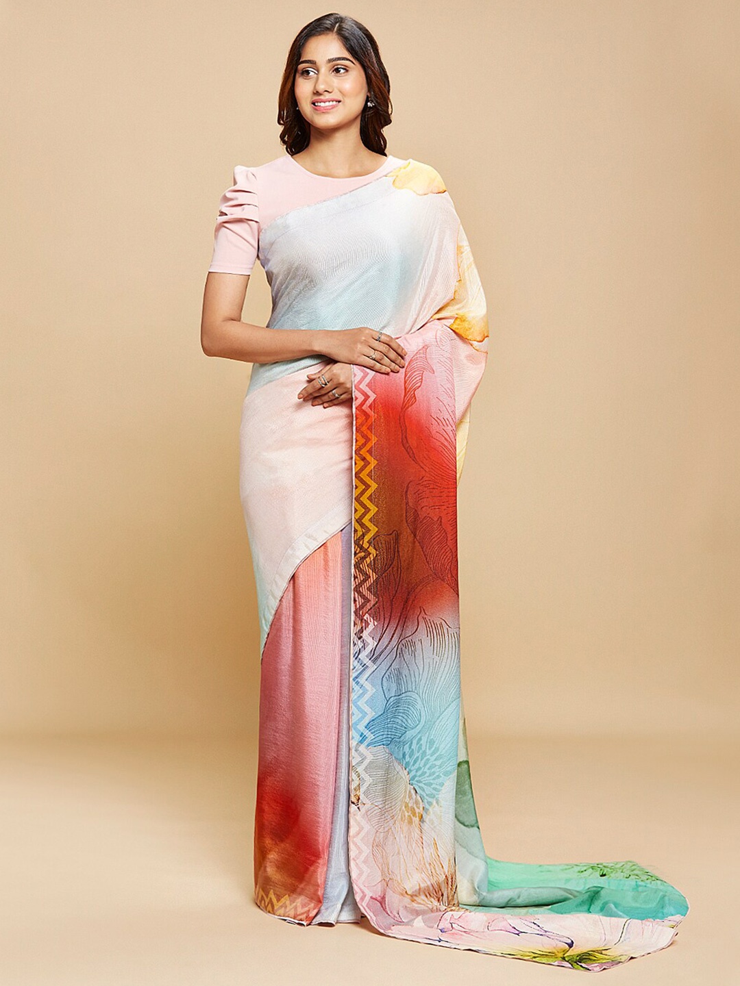 

navyasa by liva Floral Printed Liva Saree, White