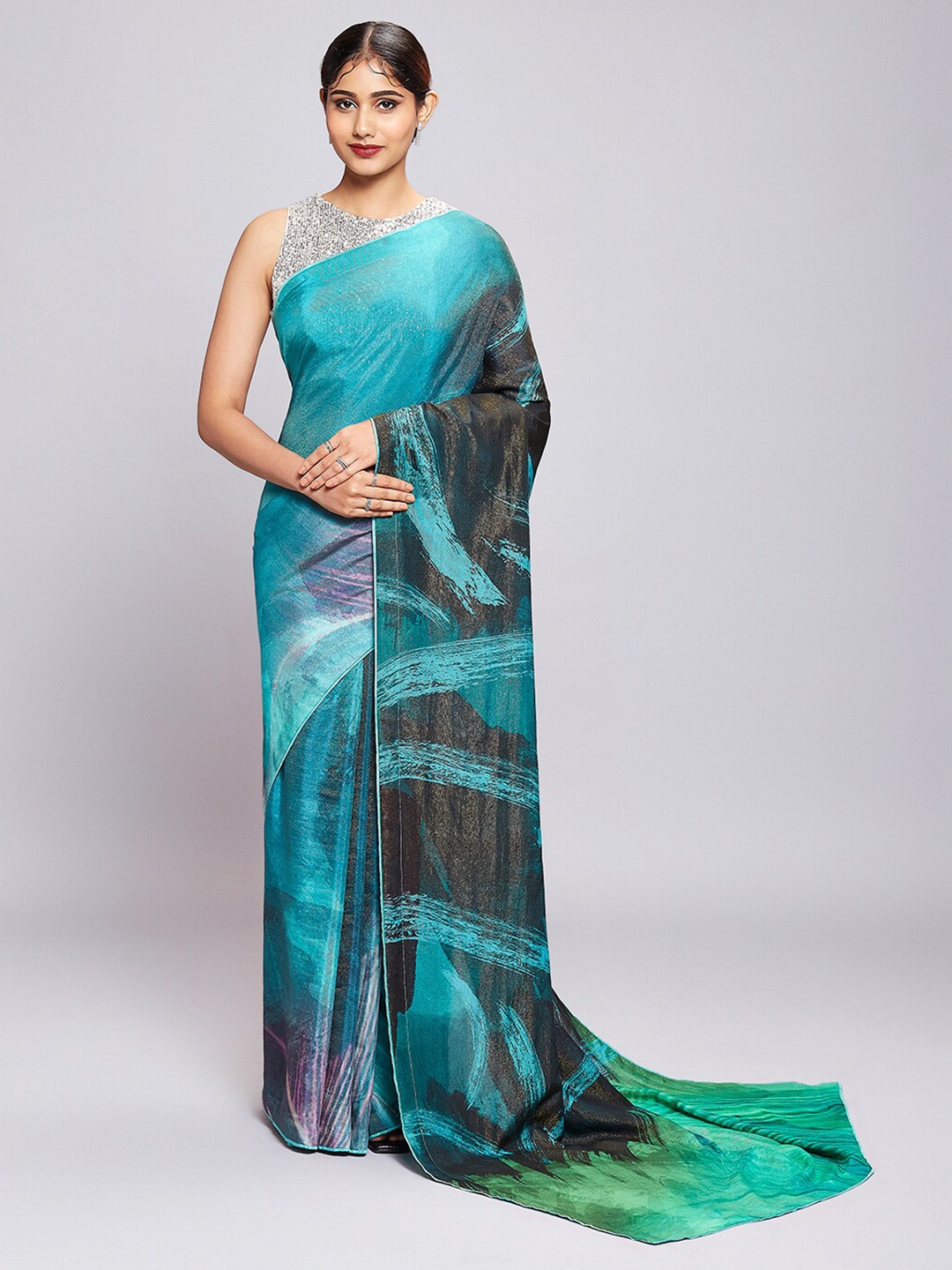 

navyasa by liva Abstract Printed Saree, Blue