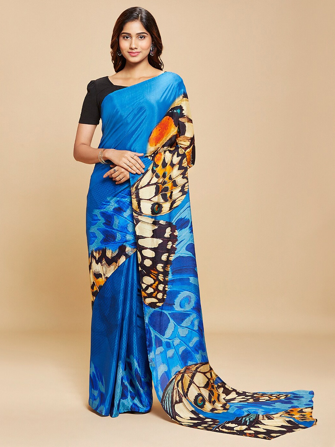 

navyasa by liva Abstract Printed Liva Saree, Blue