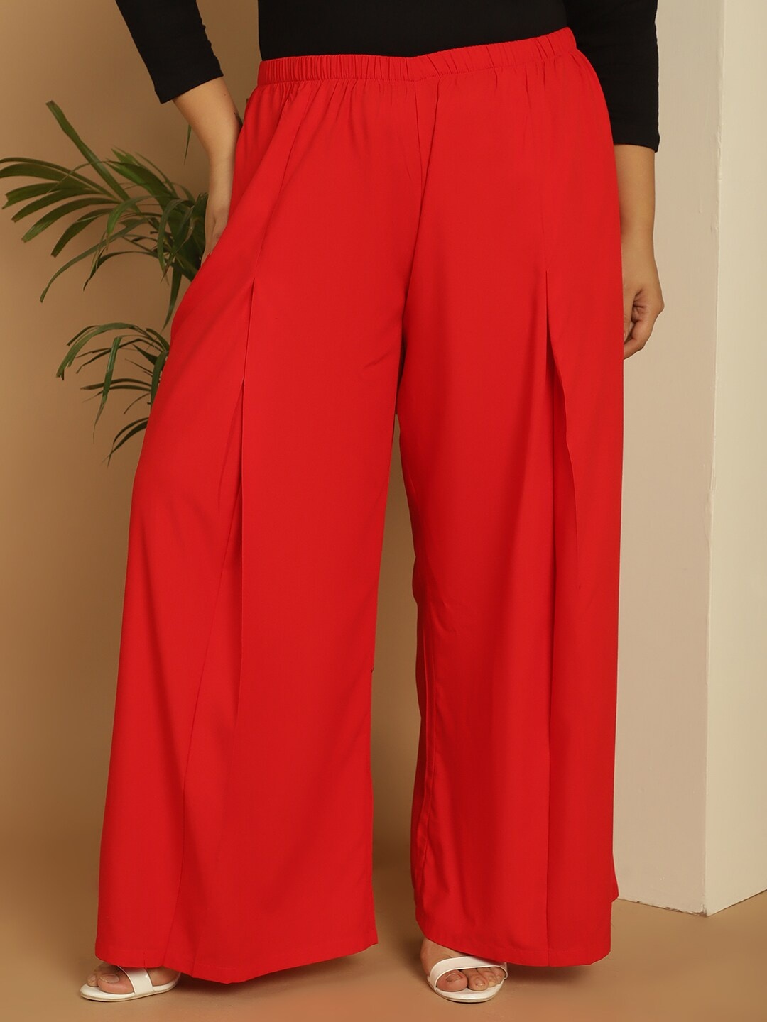 

theRebelinme Women Plus Size Flared Palazzos, Maroon