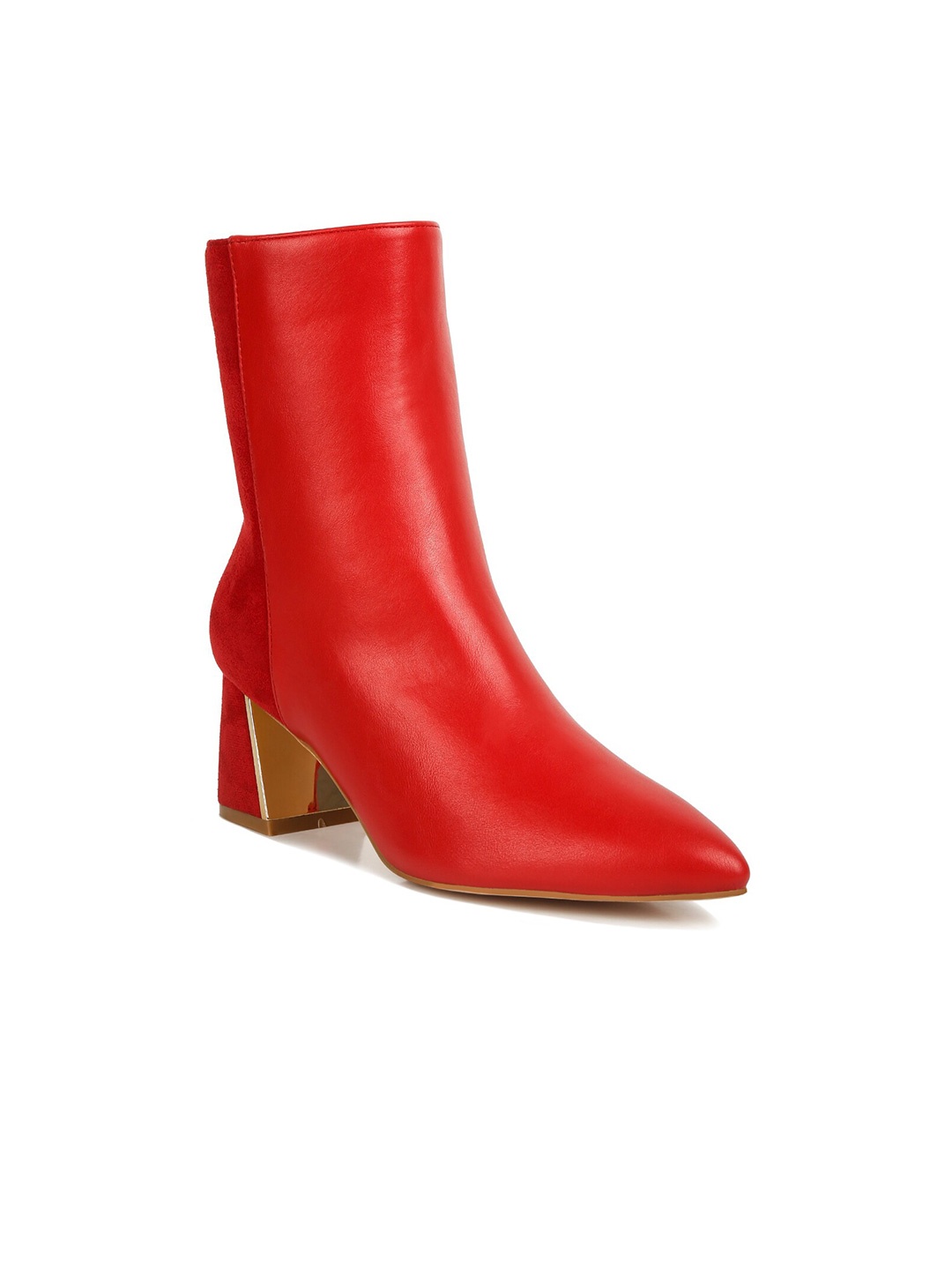 

London Rag Women Block Heeled High Ankle Regular Boots, Red