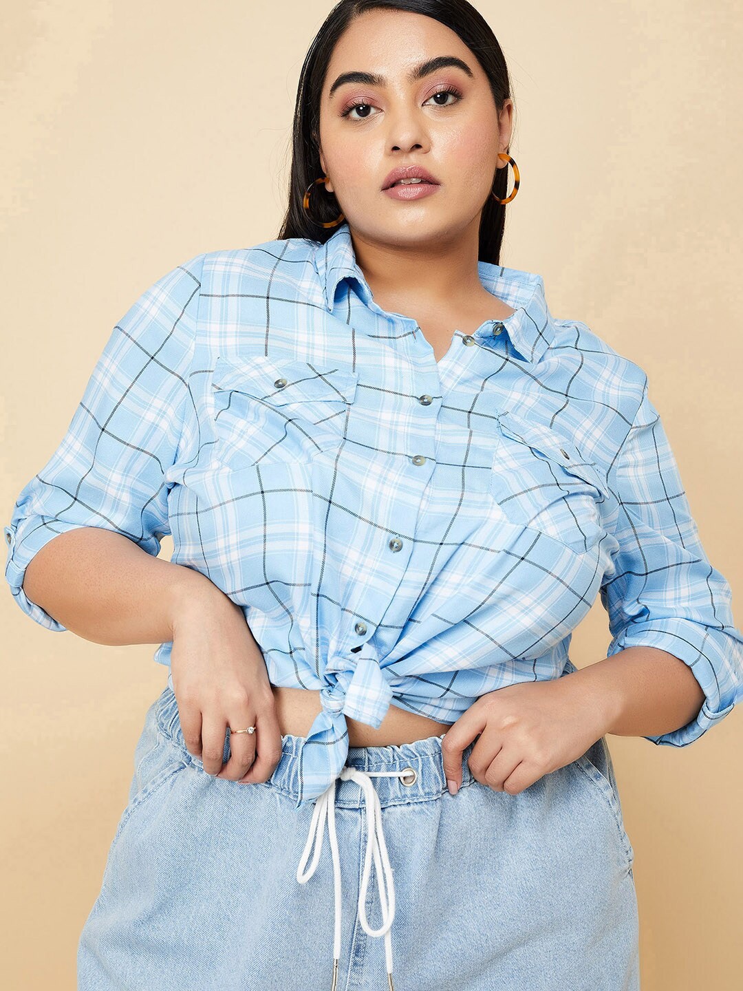

max Plus Size Tartan Checked Casual Shirt, Blue