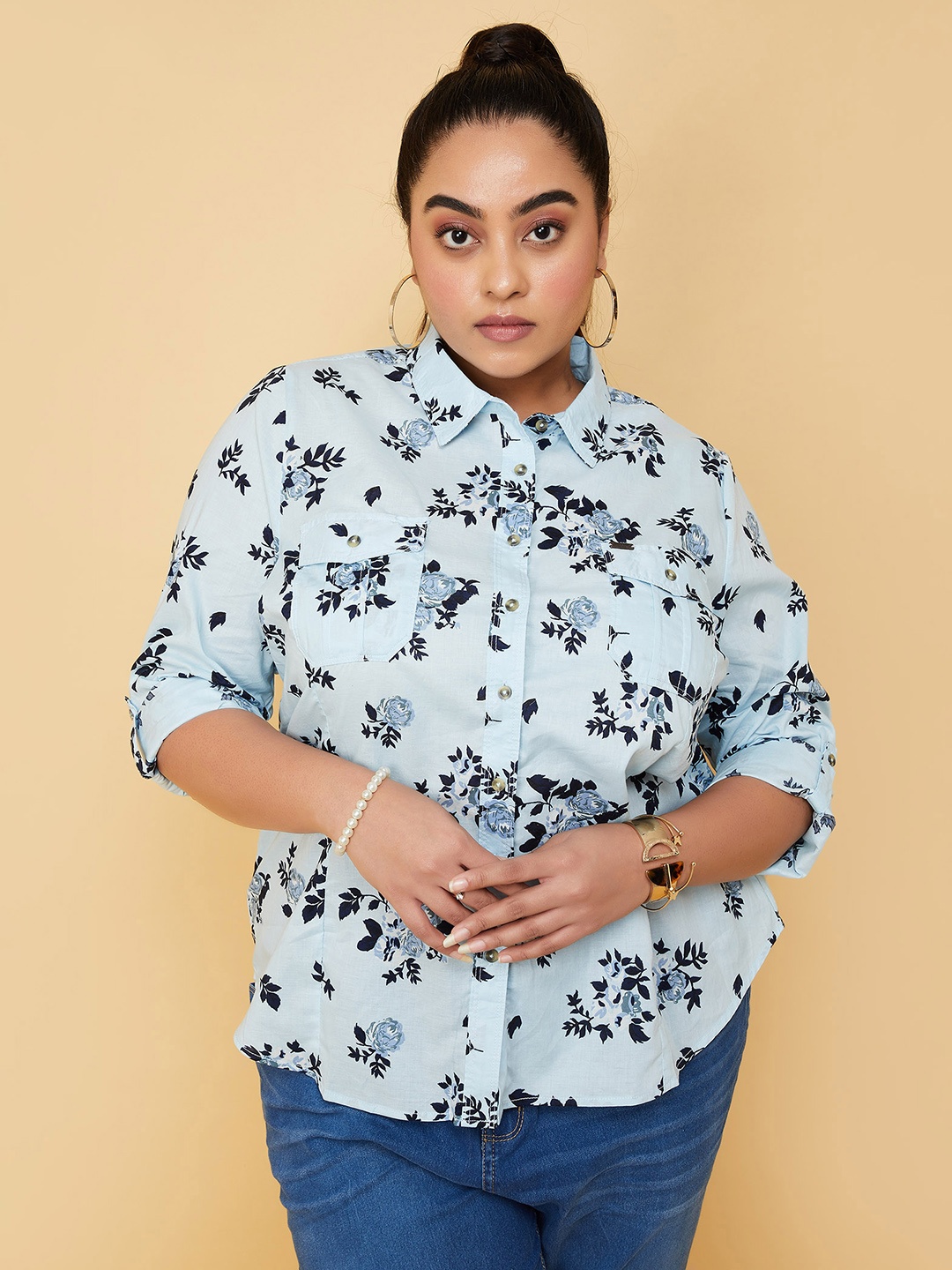 

max Women Blue Floral Opaque Printed Casual Shirt