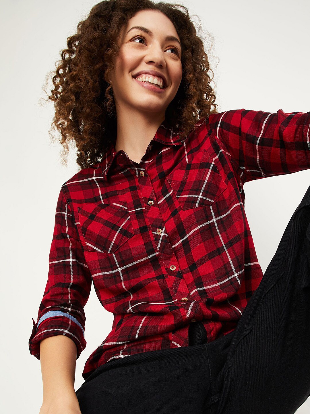 

max Tartan Checked Casual Shirt, Red