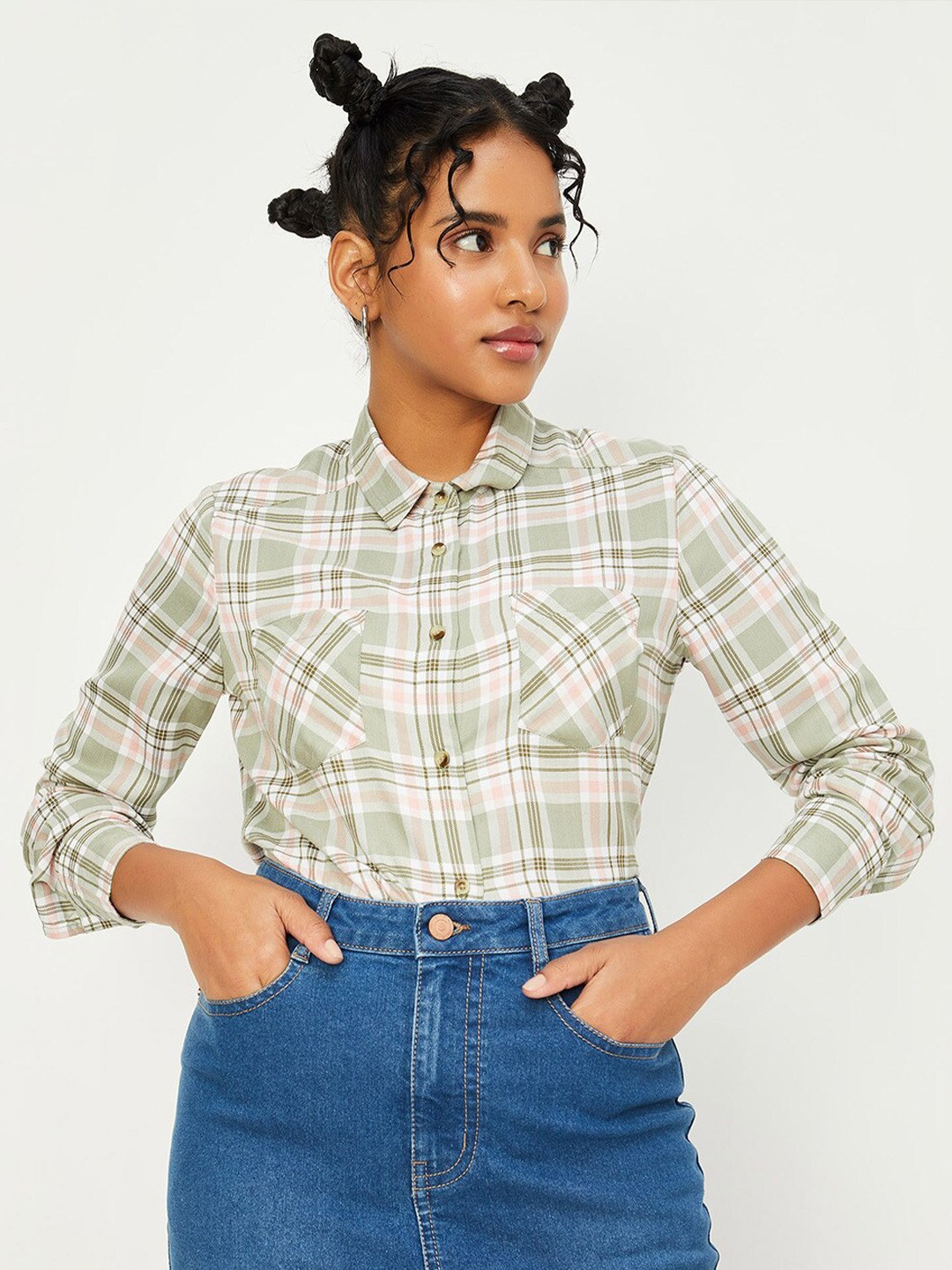 

max Tartan Checked Casual Shirt, Green