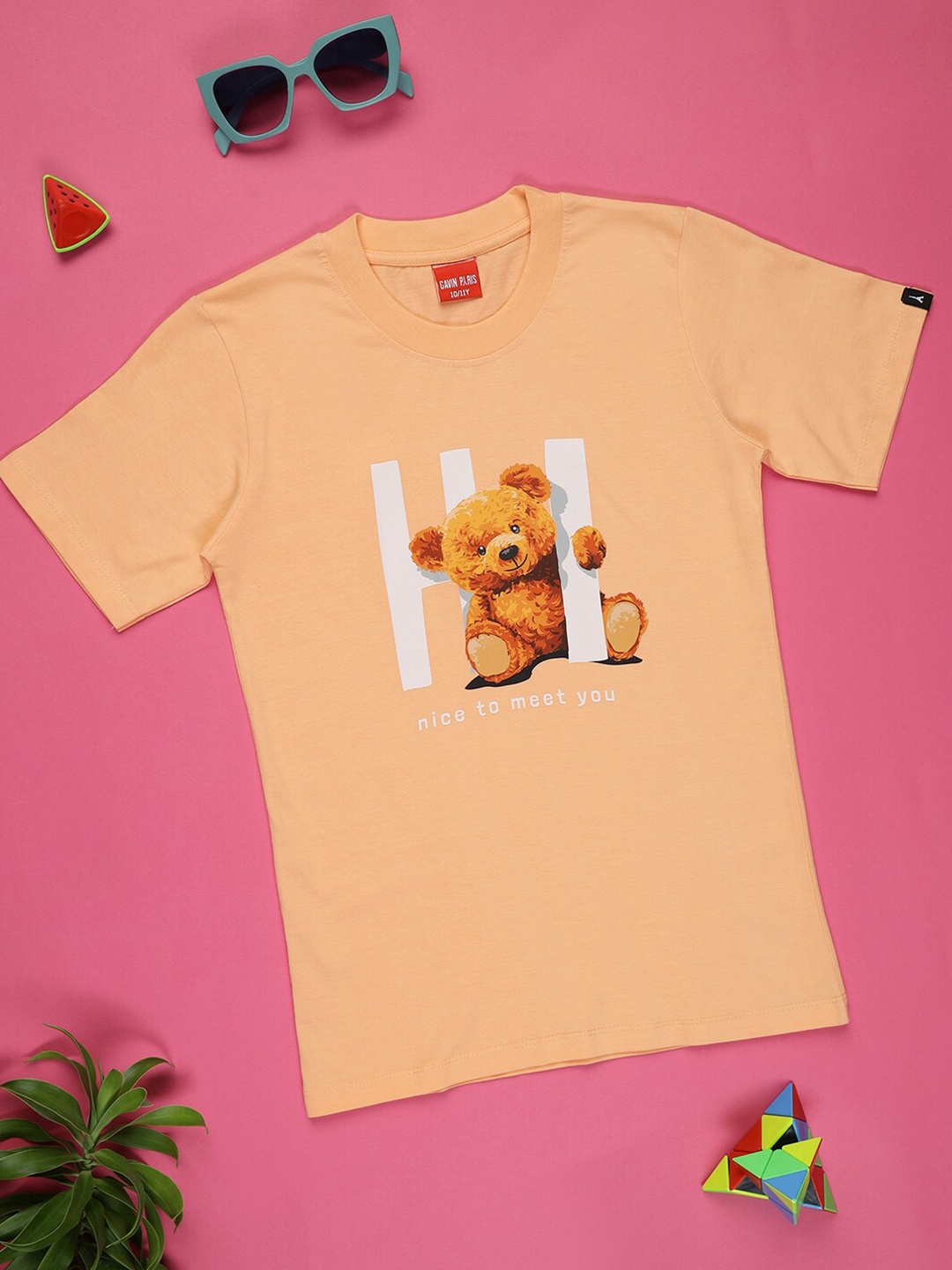 

Gavin Paris Boys Graphic Printed Pure Cotton T-shirt, Peach