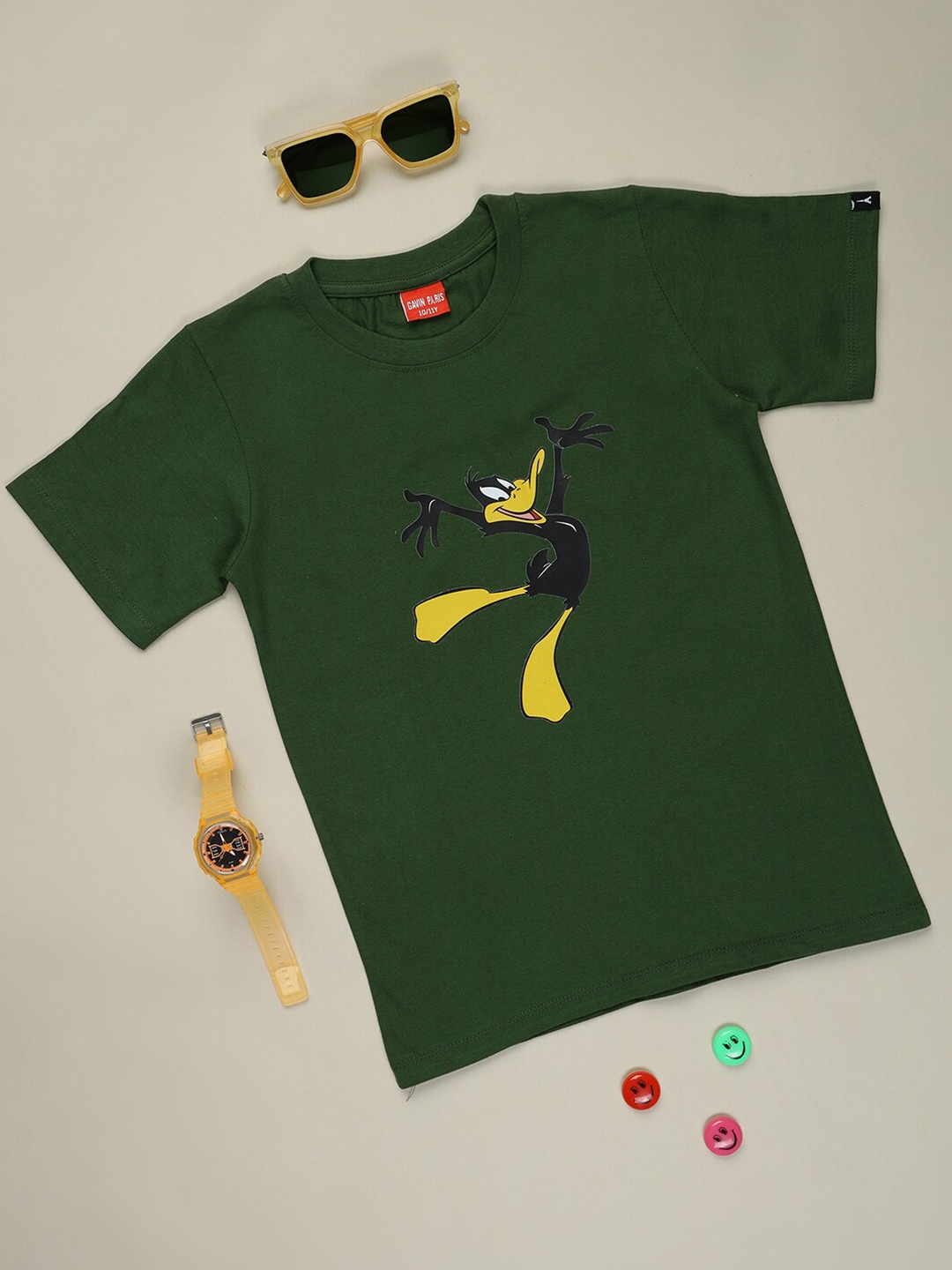 

Gavin Paris Boys Daffy Duck Printed Pure Cotton T-shirt, Green