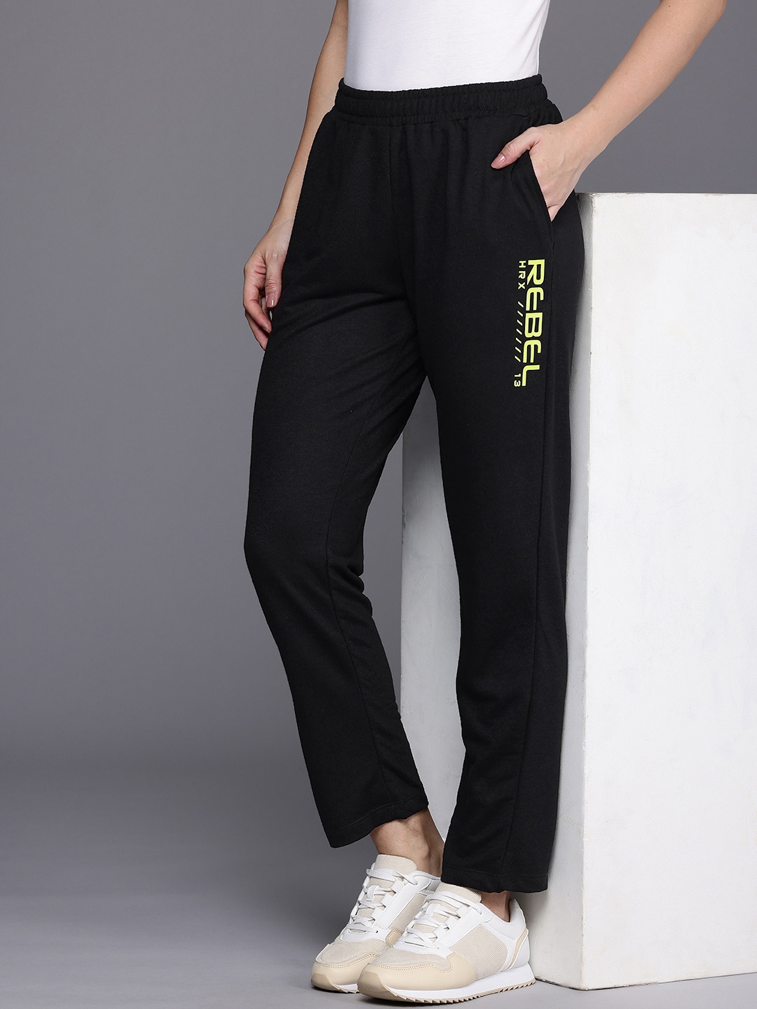 

HRX By Hrithik Roshan Lifestyle Women Track Pants with Minimal Print, Black