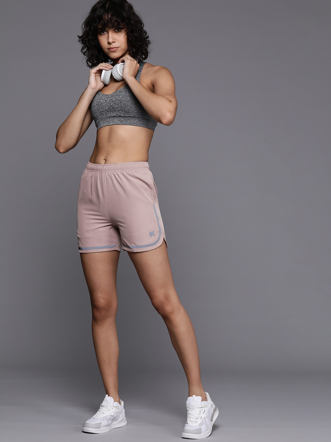 

HRX by Hrithik Roshan Women Striped Slim Fit Shorts, Mauve