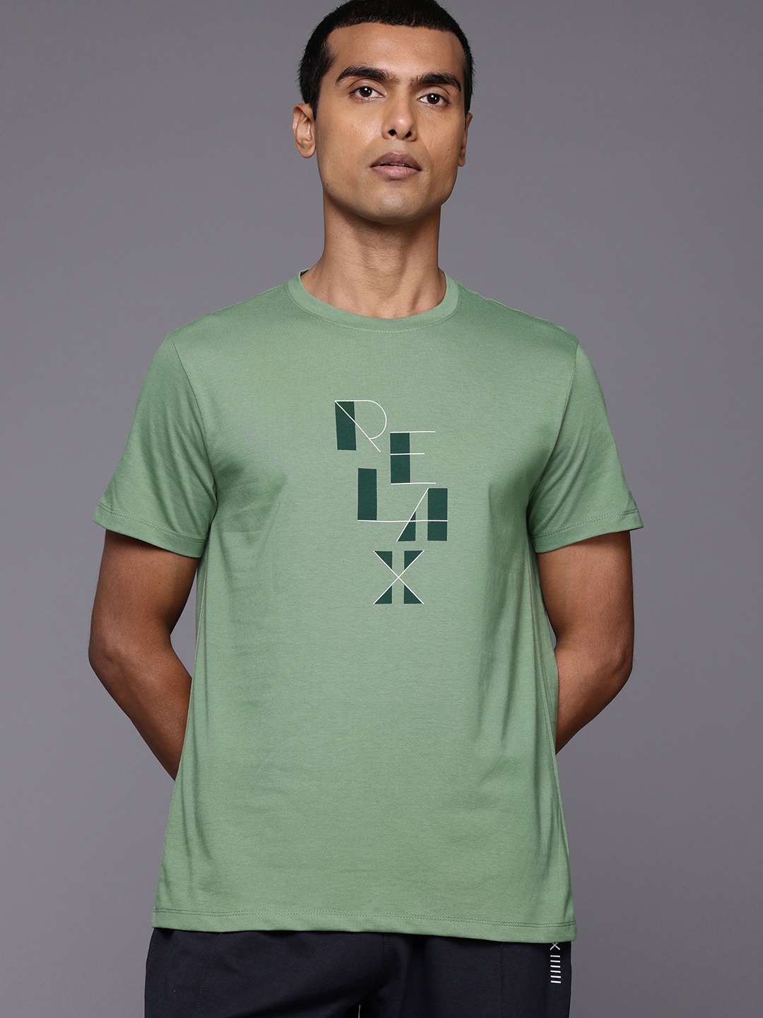 

HRX by Hrithik Roshan Typography Print Yoga T-shirt, Green