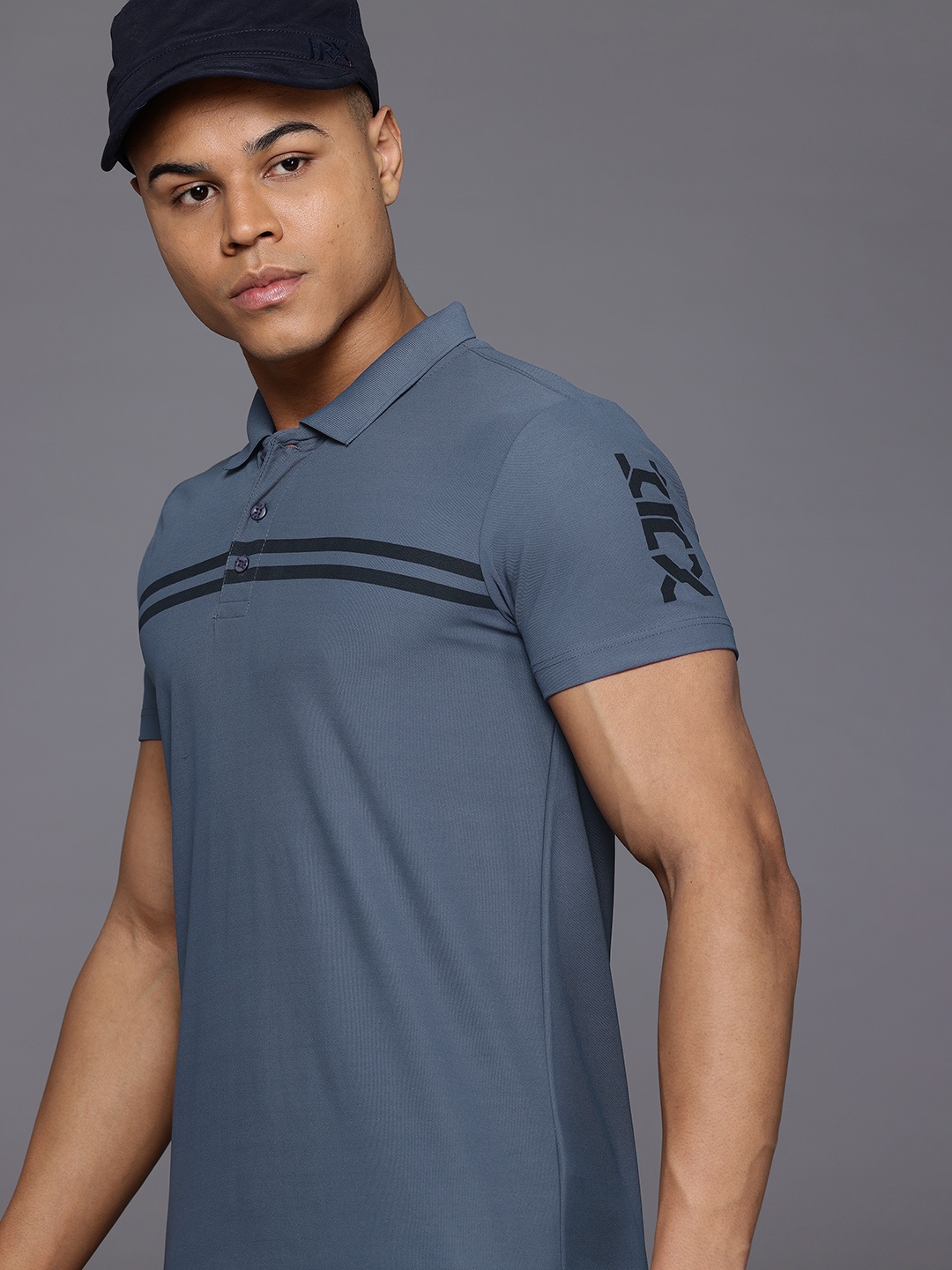 

HRX by Hrithik Roshan Striped Polo Collar T-shirt, Blue