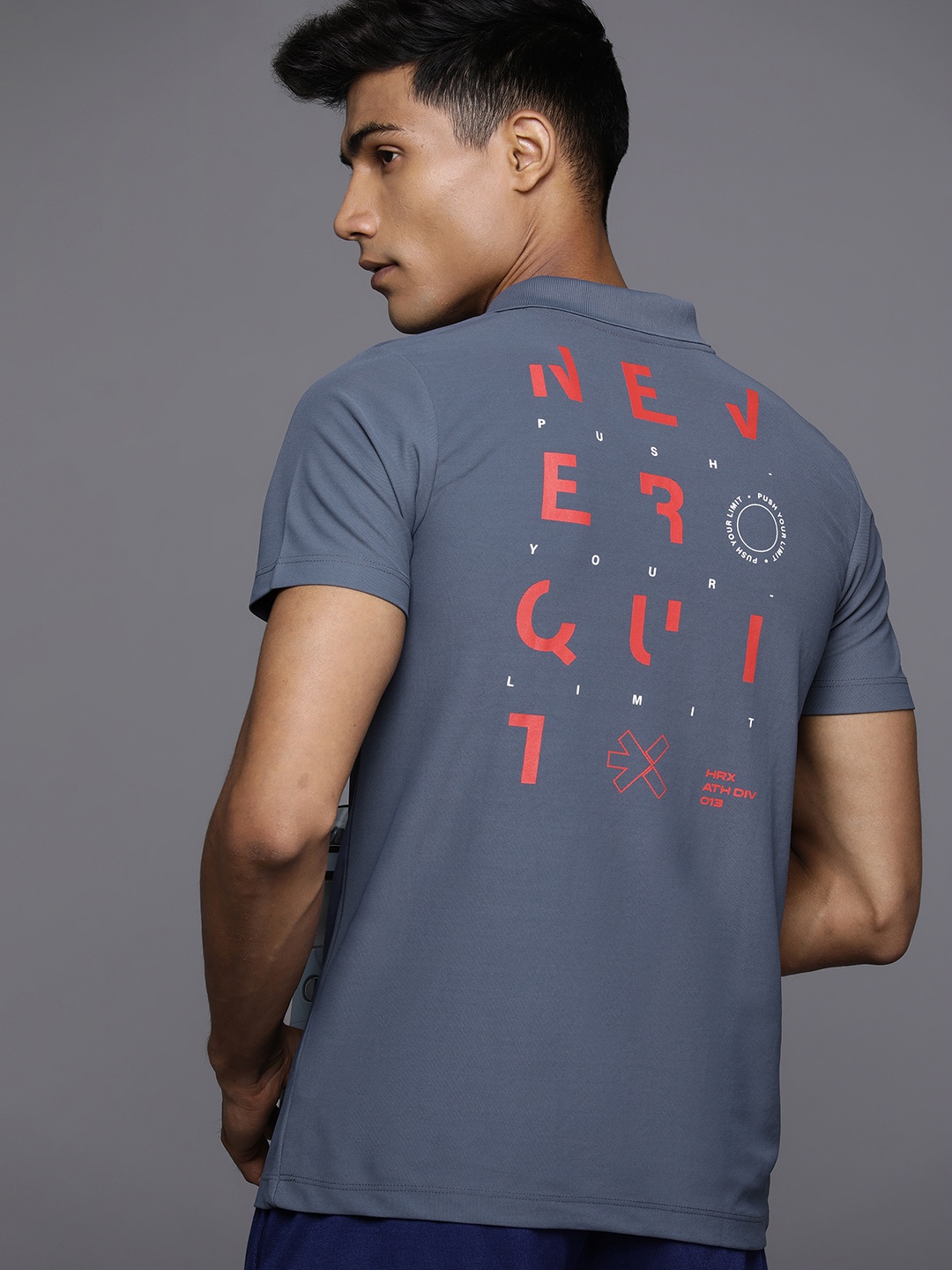 

HRX by Hrithik Roshan Typography Printed Polo Collar T-shirt, Blue