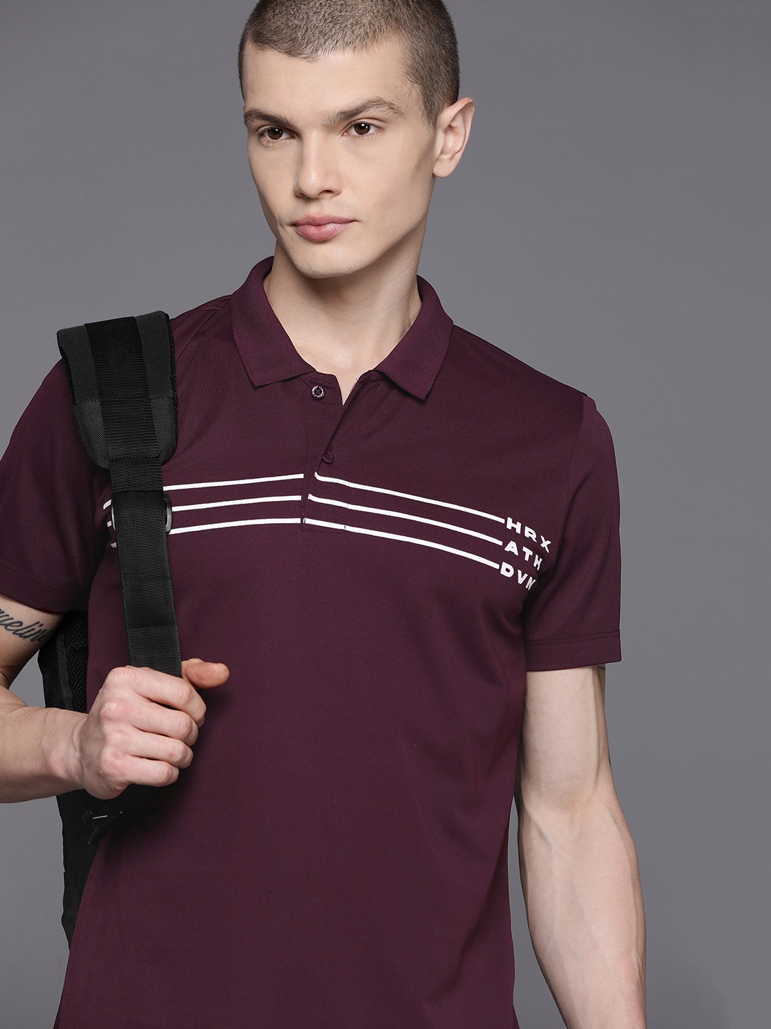 

HRX by Hrithik Roshan Striped Polo Collar T-shirt, Burgundy
