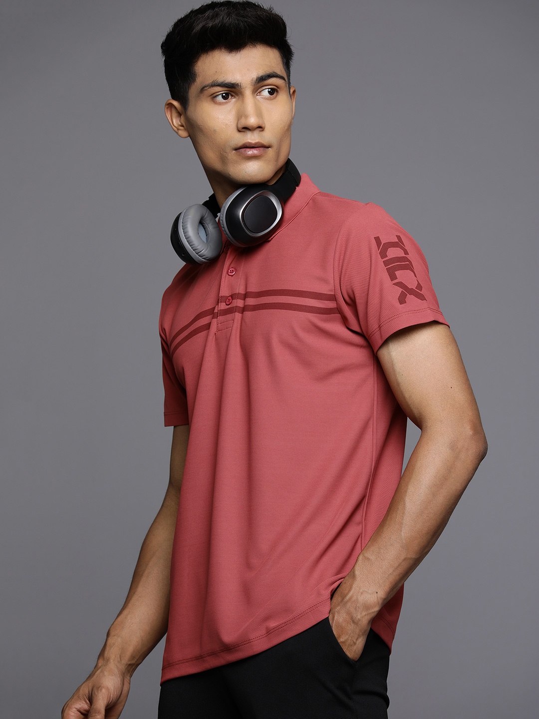 

HRX by Hrithik Roshan Men Striped Polo Collar T-shirt, Rust