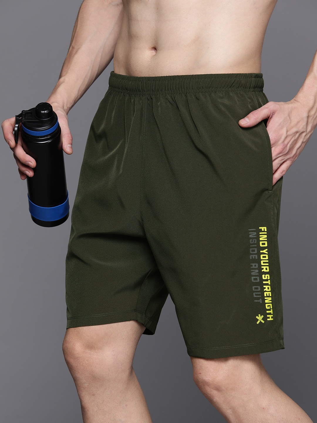 

HRX by Hrithik Roshan Men Rapid-Dry Training Shorts, Olive