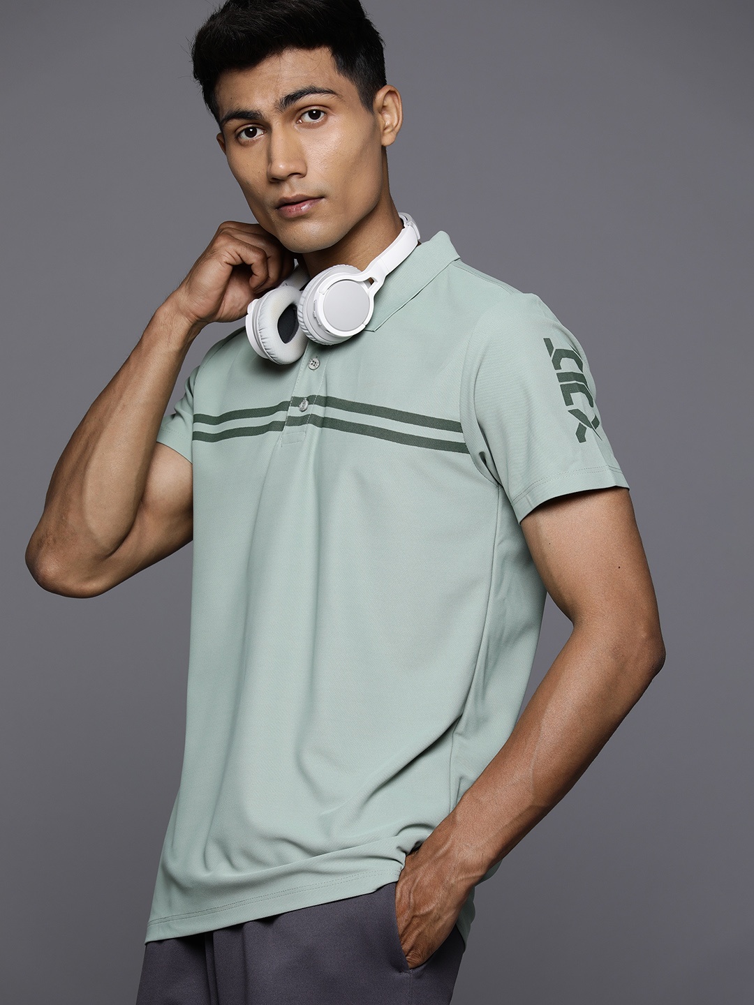 

HRX by Hrithik Roshan Men Striped Polo Collar T-shirt, Green