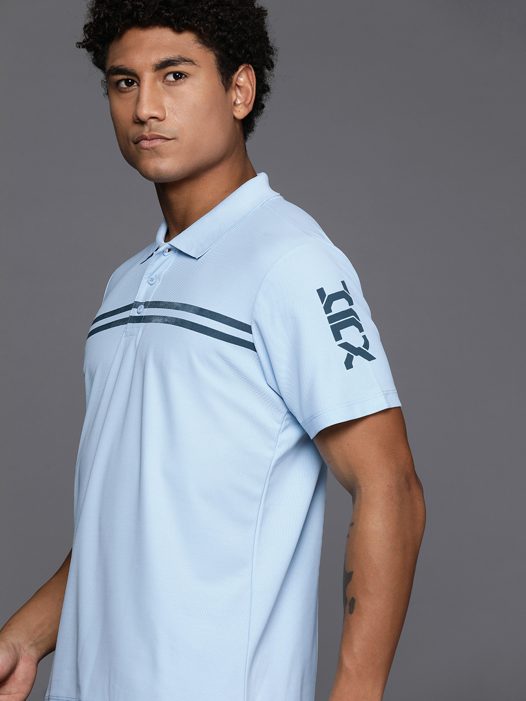 

HRX by Hrithik Roshan Striped Polo Collar Lifestyle T-shirt, Blue